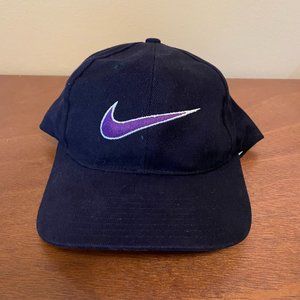 Nike Snapback Hat Rare Vintage 90s Big Swish Logo Black Purple